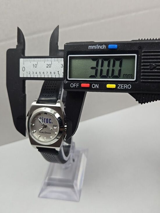 Ciroc Euro Design Womens Quartz Date Watch 30mm Silver Black Strap New Battery main image 10